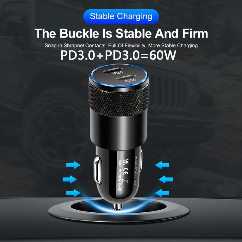 Y&D 60W USB C Car Charger, Dual Port PD Fast Charger for iPhone 14/13/12, Samsung Galaxy, Automobile Chargers Adapter - Image 3